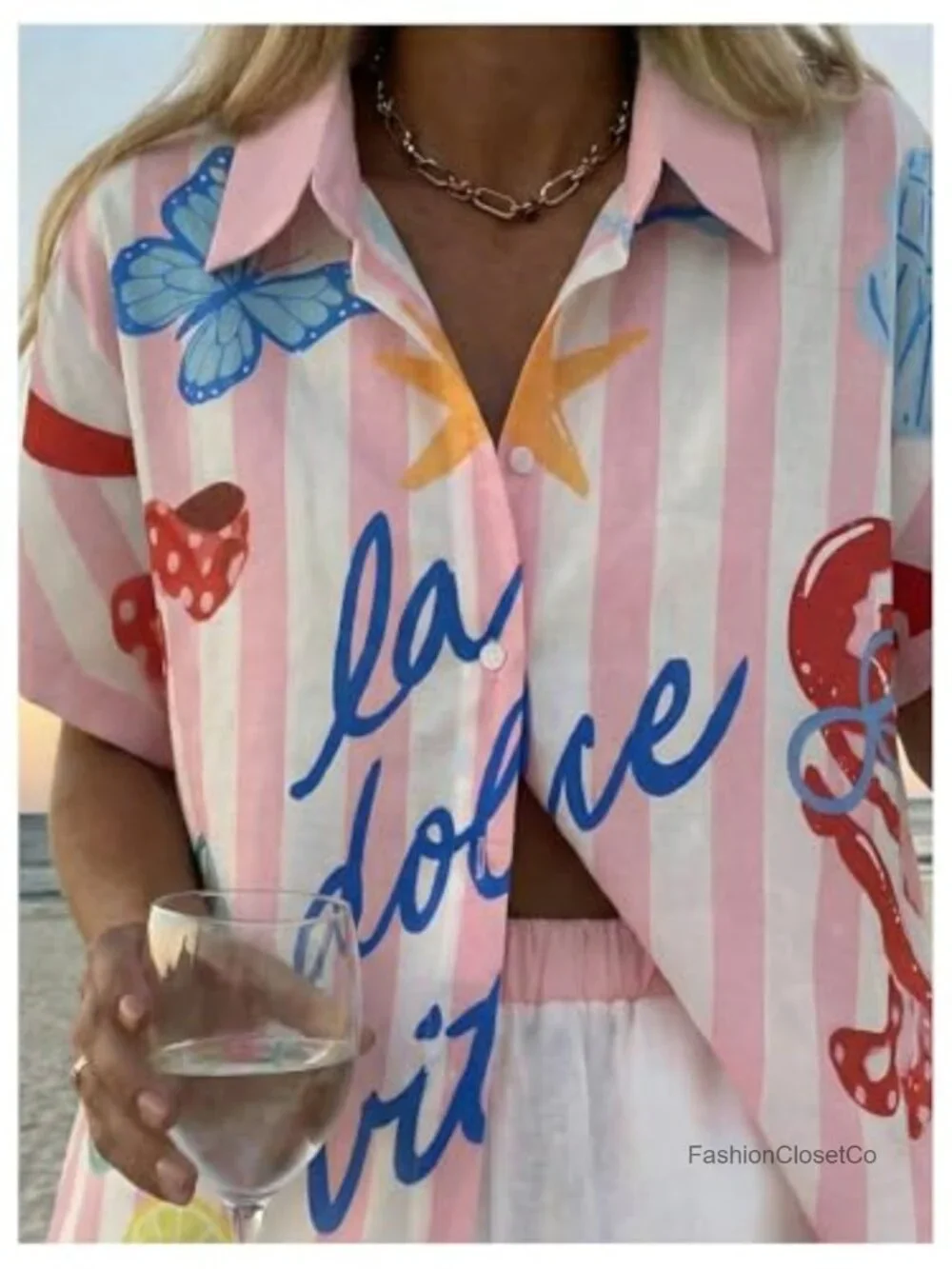 Women's 2 Piece Striped Shirt Shorts Set Summer Vacation Matching Outfit